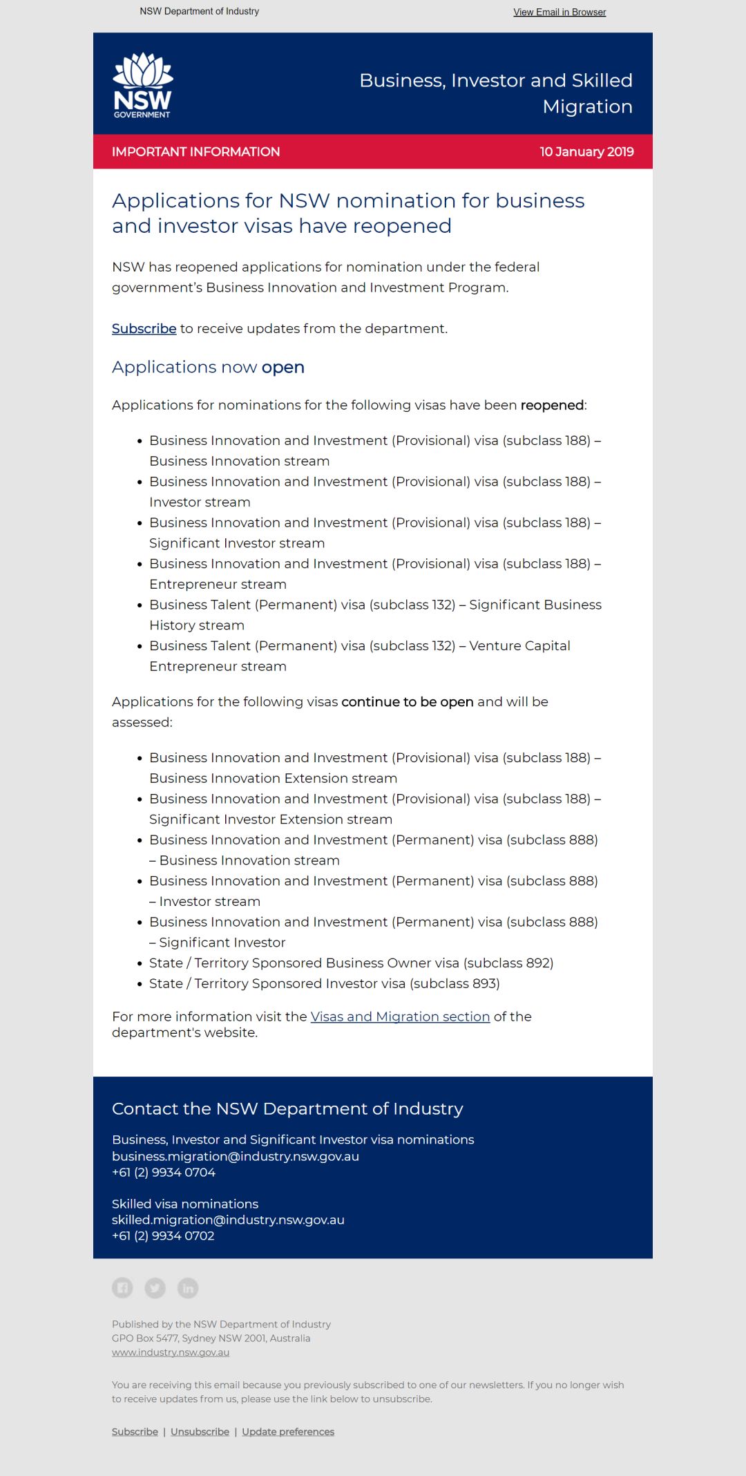 【澳洲】新州商业移民申请重新开放！