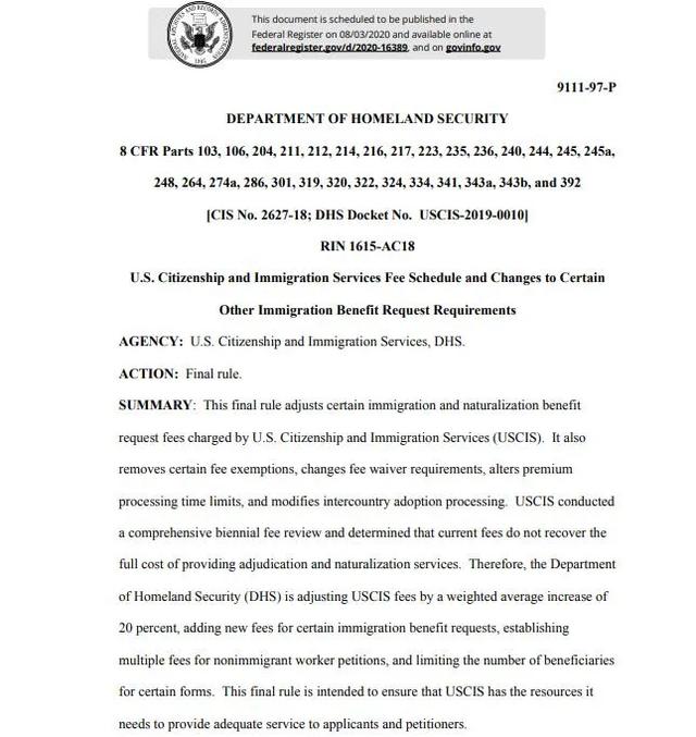 美国移民局10月起调整费用：入籍申请猛涨$500，开收庇护费
